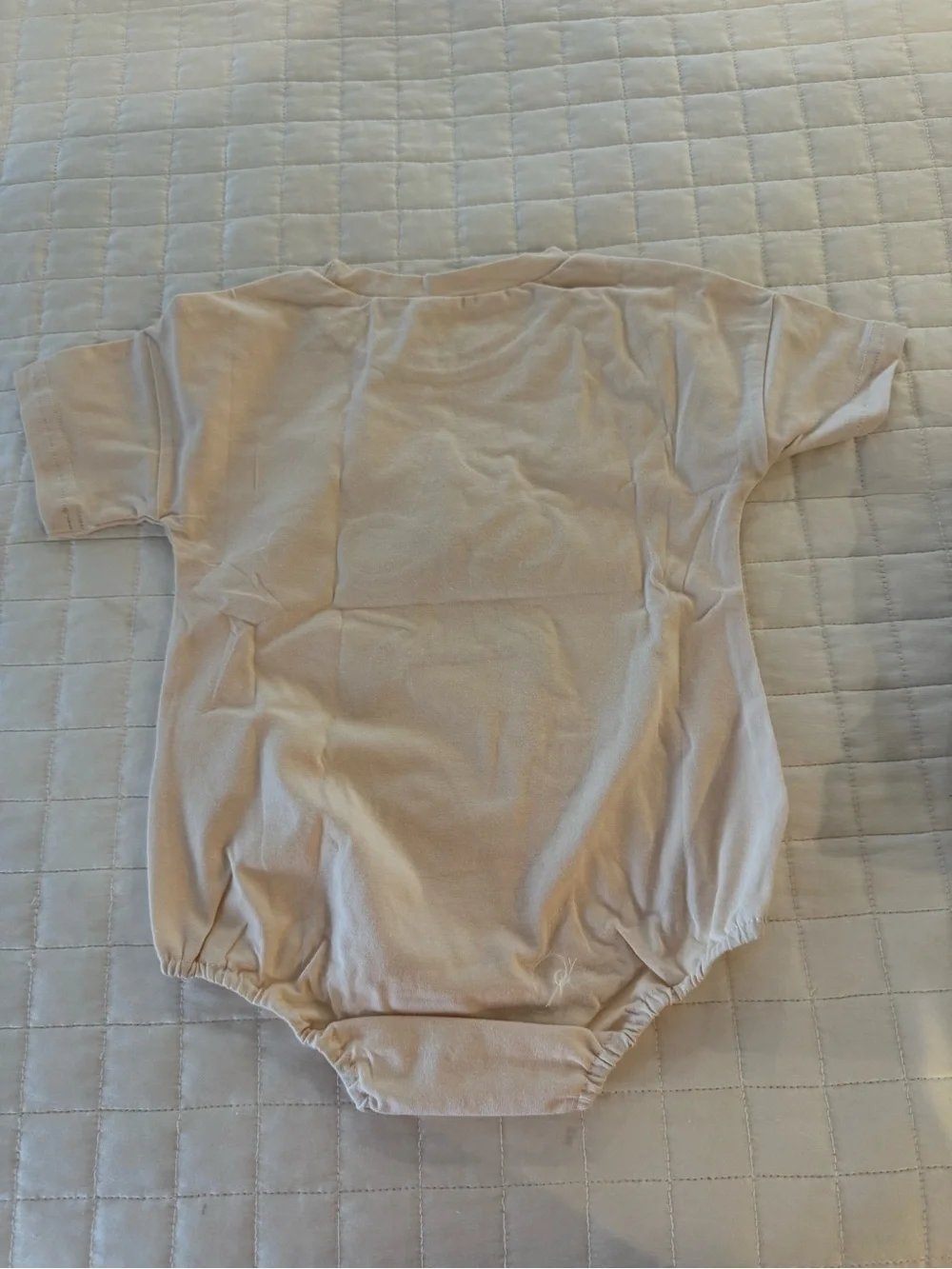 Beige One-Piece Baby Romper with Pink Number Graphic Happy Birthday 